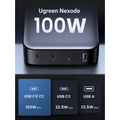 Ugreen универсално зарядно за стена Charger Wall 100W GaN Nexode CD328, 1 x USB-A, 3 x Type-C - 90928