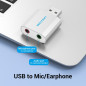 Vention външна звукова карта USB Sound card - Headphones, Mic, Silver - VAB-S13 Vention външна звукова карта USB Sound card - Headphones, Mic, Silver - VAB-S13