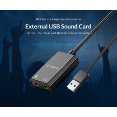 Orico външна звукова карта USB Sound card - Headphones, Mic, Black - SKT2-BK