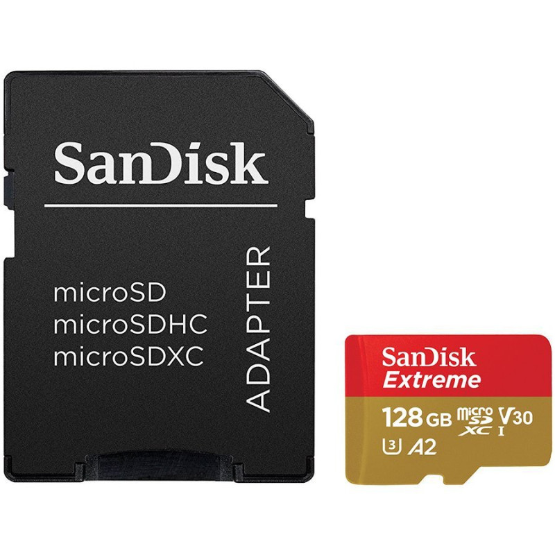 SanDisk Extreme microSDXC 128GB + SD Adapter + Rescue Pro Deluxe 160MB/s A2 C10 V30 UHS-I U4 EAN: 619659169688