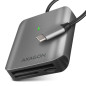 Aluminum high-speed USB-C 3.2 Gen 1 memory card reader. 3 slots, UHS-II. Aluminum high-speed USB-C 3.2 Gen 1 memory card reader. 3 slots, UHS-II.