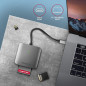 Aluminum high-speed USB-C 3.2 Gen 1 memory card reader. 3 slots, UHS-II. Aluminum high-speed USB-C 3.2 Gen 1 memory card reader. 3 slots, UHS-II.