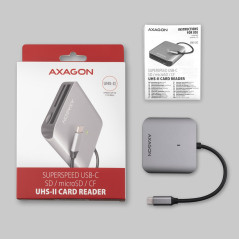 Aluminum high-speed USB-C 3.2 Gen 1 memory card reader. 3 slots, UHS-II.