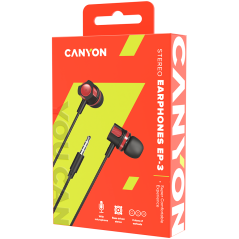 CANYON Stereo earphones with microphone, 1.2M, red