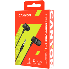 CANYON Stereo earphones with microphone, 1.2M, dark gray