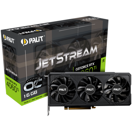 Palit GeForce RTX 4060Ti JetStream OC 16GB GDDR6, 128 bits, 1x HDMI 2.1, 3x DP 1.4a, three fan, 1x 8-pin Power connector, recomm