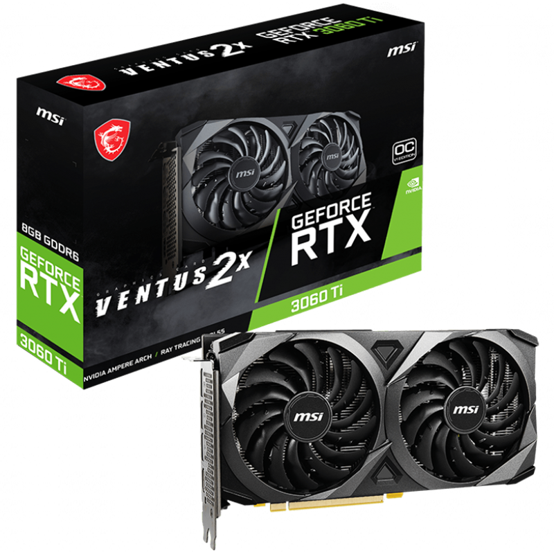 MSI Video Card Nvidia RTX 3060 Ti VENTUS 2X 8G OCV1 LHR, 8GB GDDR6, 256-bit, 448.0 GB/s, 14000 MHz Effective Memory Clock, Boost