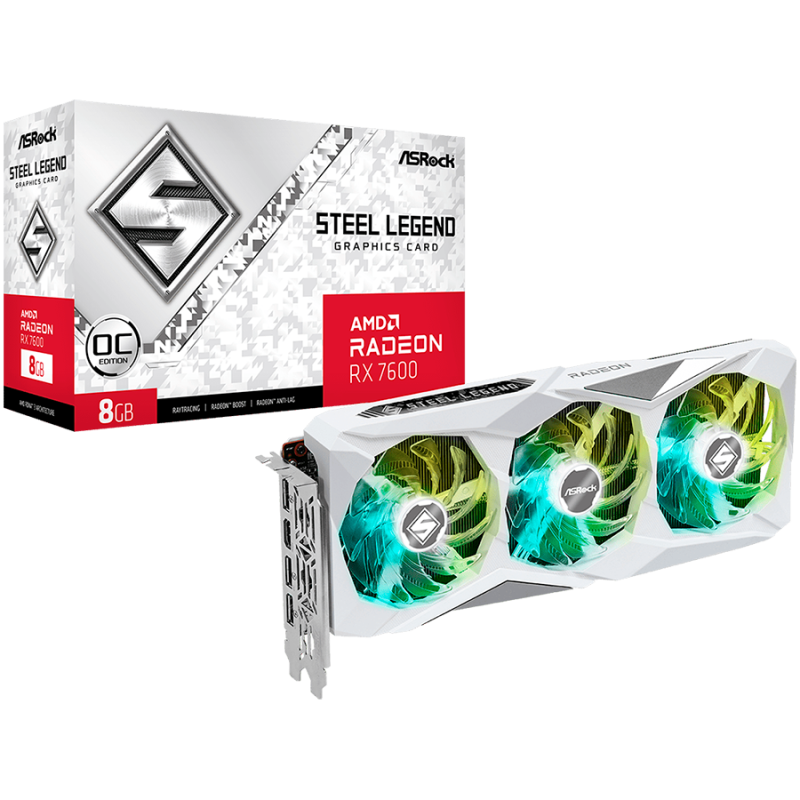 ASROCK Video Card AMD Radeon RX-7600 Steel Legend 8GB GDDR6 128bit, 2725 MHz / 18Gbps, 3x DP 2.1, 1x HDMI, 3 fan, 2 slot ASROCK Video Card AMD Radeon RX-7600 Steel Legend 8GB GDDR6 128bit, 2725 MHz / 18Gbps, 3x DP 2.1, 1x HDMI, 3 fan, 2 slot