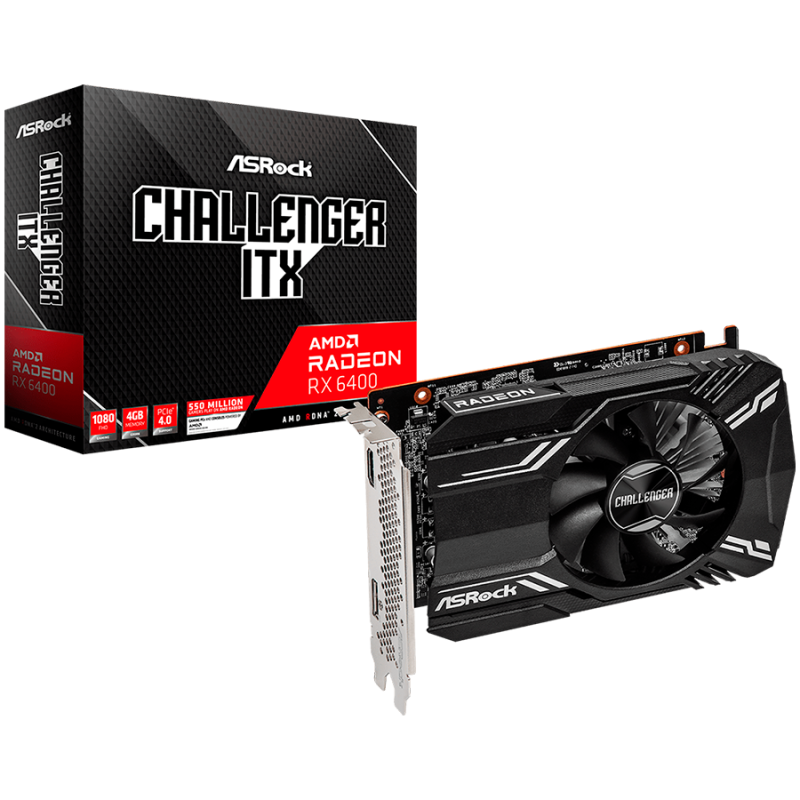 ASROCK Video Card AMD Radeon RX6400 Challenger ITX 4GB, GDDR6 64 bit, 1xHDMI, 1xDP 1.4, recomended PSU 350W. ASROCK Video Card AMD Radeon RX6400 Challenger ITX 4GB, GDDR6 64 bit, 1xHDMI, 1xDP 1.4, recomended PSU 350W.