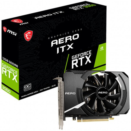 MSI Video Card Nvidia GeForce RTX 3060 AERO ITX 12G OC, 12GB GDDR6, 192-bit, 360 GB/s, 15 Gbps, 1792 MHz Boost, 3584 CUDA Cores,