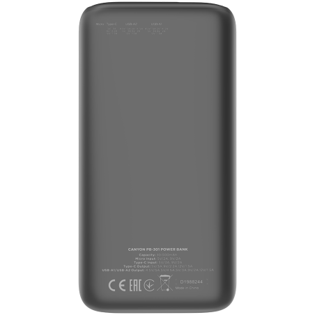 CANYON power bank PB-301 LED 30000 mAh PD 20W QC 3.0 Black