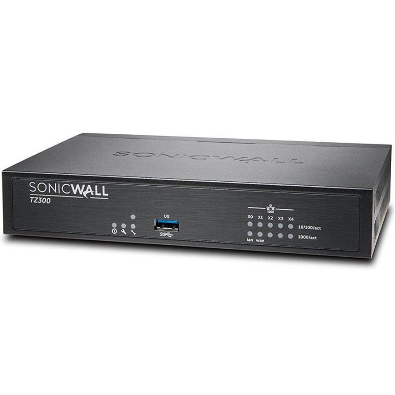 SONICWALL TZ300 TOTALSECURE 1YR, SMB firewall, 5x1GbE, 1 USB, TOTAL SECURE LICENSE 1 year, CGSS: Anti-Virus, Anti-Spyware, IPS, 