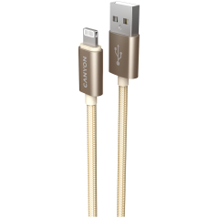 CANYON Charge & Sync MFI braided cable with metalic shell, USB to lightning, certified by Apple, 1m, 0.28mm, Golden