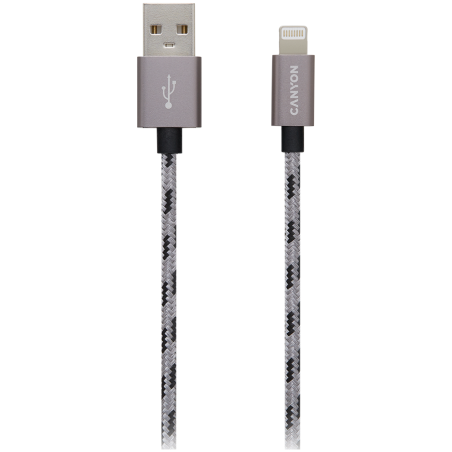 CANYON Lightning USB Cable for Apple, braided, metallic shell, 1M, Dark gray