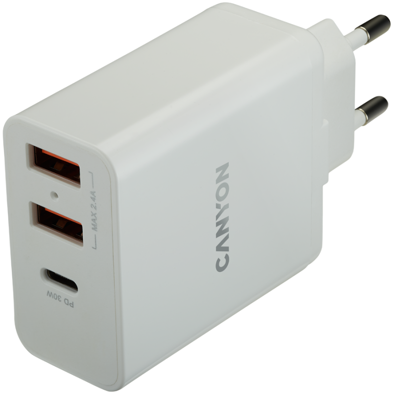 CANYON charger H-08 PD 30W USB-C 2USB-A White CANYON charger H-08 PD 30W USB-C 2USB-A White