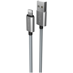 CANYON Charge & Sync MFI braided cable with metalic shell, USB to lightning, certified by Apple, 1m, 0.28mm, Dark gray