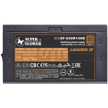 Super Flower Leadex III 650W 80 Plus Bronze PRO, Fully Modular, 3 years warranty