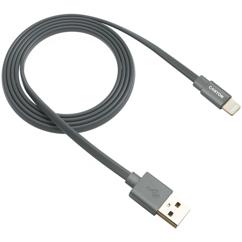 CANYON Charge & Sync MFI flat cable, USB to lightning, certified by Apple, 1m, 0.28mm, Dark gray CANYON Charge & Sync MFI flat cable, USB to lightning, certified by Apple, 1m, 0.28mm, Dark gray