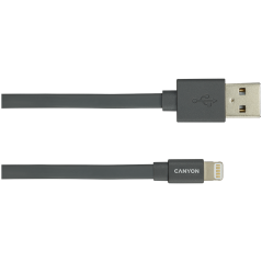 CANYON Charge & Sync MFI flat cable, USB to lightning, certified by Apple, 1m, 0.28mm, Dark gray