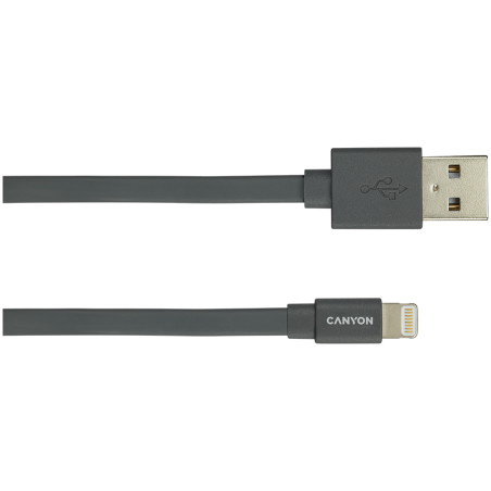 CANYON Charge & Sync MFI flat cable, USB to lightning, certified by Apple, 1m, 0.28mm, Dark gray