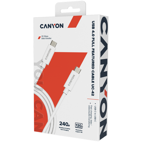 CANYON cable UC-42 USB-C to USB-C 240W 20Gbps 4k 2m White