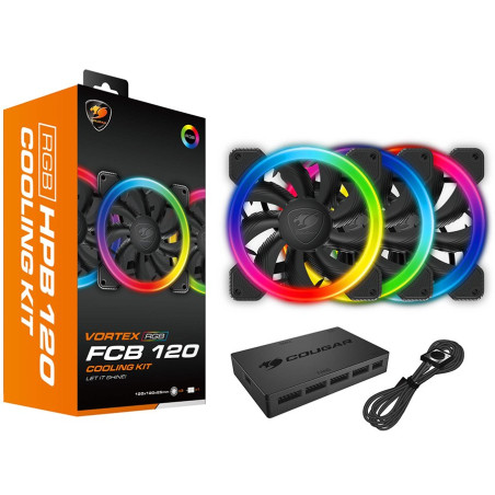 COUGAR VORTEX RGB FCB 120 Cooling Kit, Hydraulic-Bearing, 1200 R.P.M, Air Flow:36.72 CFM 62.36 m3/h, Air Pressure: 0.78mm H2O, M