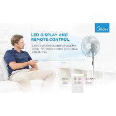 Stand fan, 48W, 40cm, 8 Speeds, 8H timer, LED display, electric control with remote, 3-in-1: Stand/Table/Table+Stand, control pa