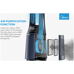 Bladeless Fan & air purifier, Smart WiFi, digital with IOT and remote, H13 HEPA filter, 10 speeds, wide oscillation, ION mode, u