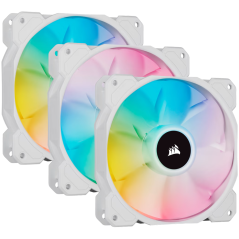 Corsair SP Series, White SP120 RGB ELITE, 120mm RGB LED Fan with AirGuide, Triple Pack with Lighting Node CORE, EAN:084000663777