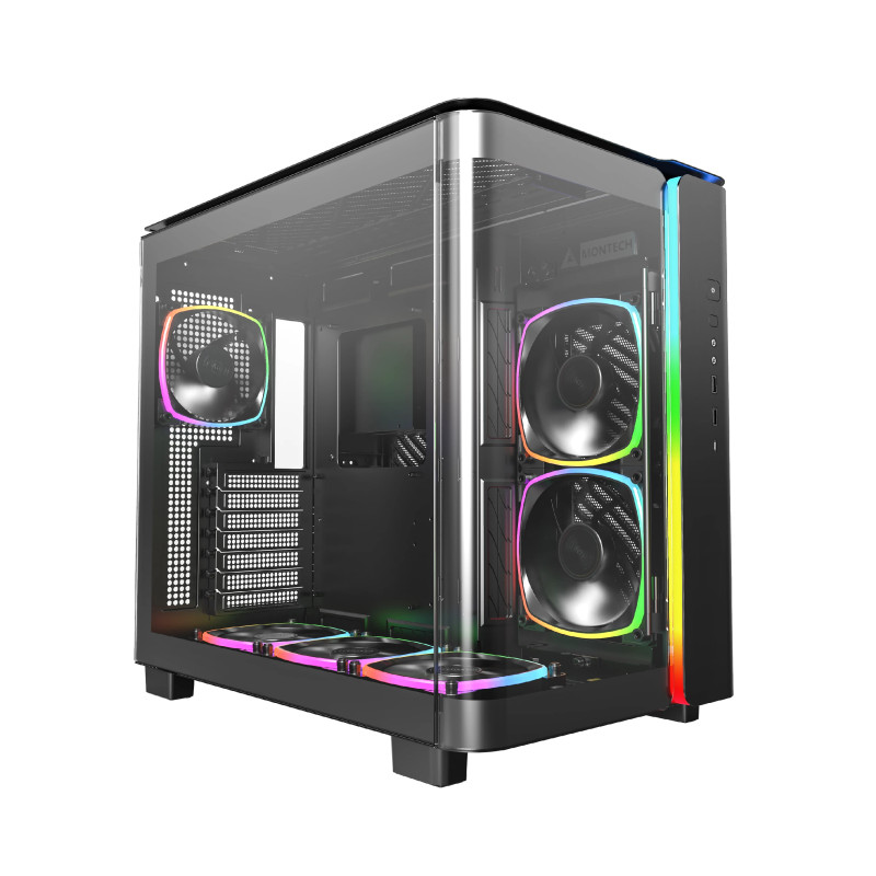 Montech кутия KING 95 Pro, Dual Chamber Mid-tower Case, 6 ARGB Fans, 2 Front Panels, Black Montech кутия KING 95 Pro, Dual Chamber Mid-tower Case, 6 ARGB Fans, 2 Front Panels, Black