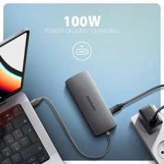 AXAGON HMC-8HLSA USB-C 3.2 Gen 1 hub, 3x USB-A + 4K/30Hz HDMI + SD/microSD, GLAN, Audio, PD 100W, 20cm USB-C cable