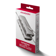 AXAGON HMC-8HLSA USB-C 3.2 Gen 1 hub, 3x USB-A + 4K/30Hz HDMI + SD/microSD, GLAN, Audio, PD 100W, 20cm USB-C cable