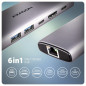 AXAGON HMC-6G2L 2x USB-A 10Gbps, 1x USB-C 10Gbps, 4K/60Hz HDMI, RJ-45, USB 3.2 Gen 2 hub, PD 100W, 15cm USB-C cable