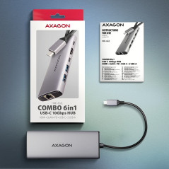 AXAGON HMC-6G2L 2x USB-A 10Gbps, 1x USB-C 10Gbps, 4K/60Hz HDMI, RJ-45, USB 3.2 Gen 2 hub, PD 100W, 15cm USB-C cable