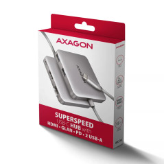 AXAGON HMC-5HL USB 5Gbps hub, 2x USB-A, HDMI 4k/60Hz, RJ-45, PD 100W, 20c