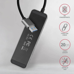 AXAGON HUE-MSA 4x USB3.2 Gen 1 SWITCH hub, metal, micro USB power IN, 20cm USB-A cable