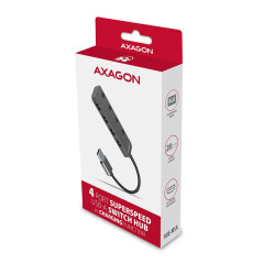 AXAGON HUE-MSA 4x USB3.2 Gen 1 SWITCH hub, metal, micro USB power IN, 20cm USB-A cable