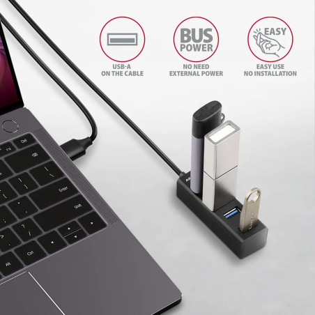 AXAGON HUE-M1AL 4x USB 3.2 Gen 1 MINI hub, metal, 1.2m USB-A cable