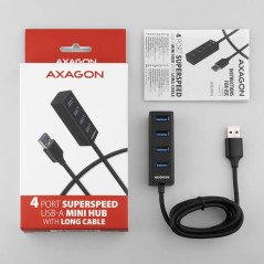 AXAGON HUE-M1AL 4x USB 3.2 Gen 1 MINI hub, metal, 1.2m USB-A cable