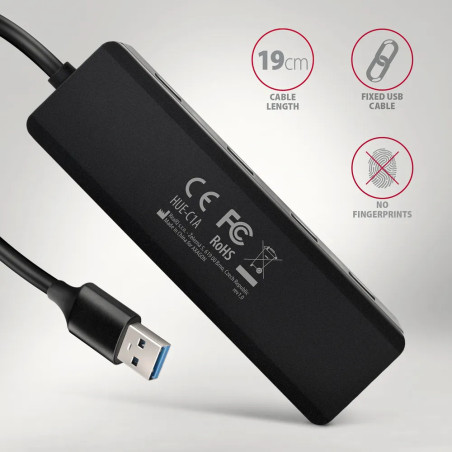 AXAGON HUE-C1A 4x USB3.2 Gen 1 Travel hub, USB-C power IN, w. 20cm Type-A cable