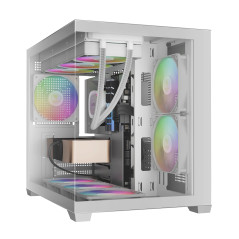Gamdias кутия Case mATX - AURA GC10M White - 3 x 120 mm A-RGB, Tempered Glass