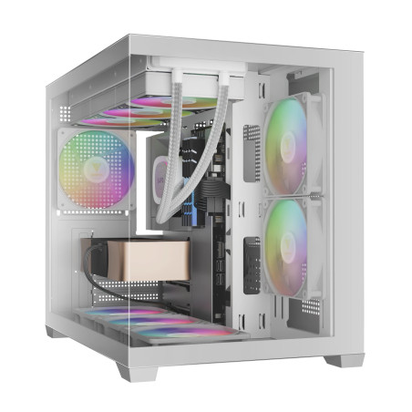Gamdias кутия Case mATX - AURA GC10M White - 3 x 120 mm A-RGB, Tempered Glass