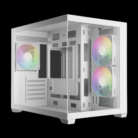 Gamdias кутия Case mATX - AURA GC10M White - 3 x 120 mm A-RGB, Tempered Glass