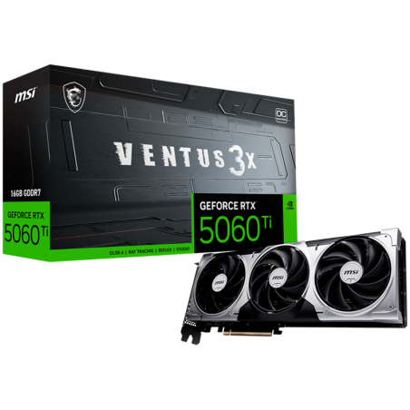 MSI Video Card NVIDIA GeForce RTX 5060 Ti 16G VENTUS 3X OC, 16GB GDDR7, 128-bit, 2617 MHz Boost, 4608 CUDA Cores, PCIe 5.0 (x8),