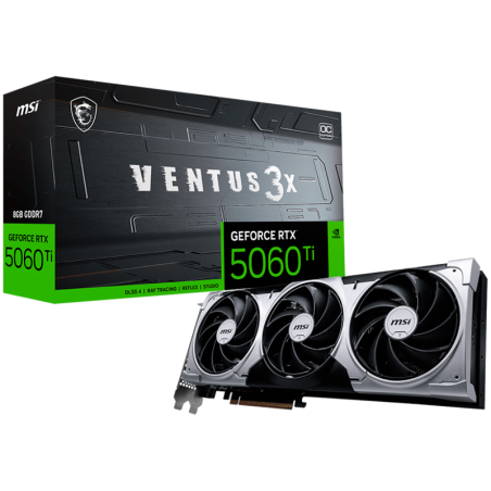 MSI Video Card NVIDIA GeForce RTX 5060 Ti 8G VENTUS 3X OC, 8GB GDDR7, 128-bit, 2617 MHz Boost, 4608 CUDA Cores, PCIe 5.0 (x8), 3