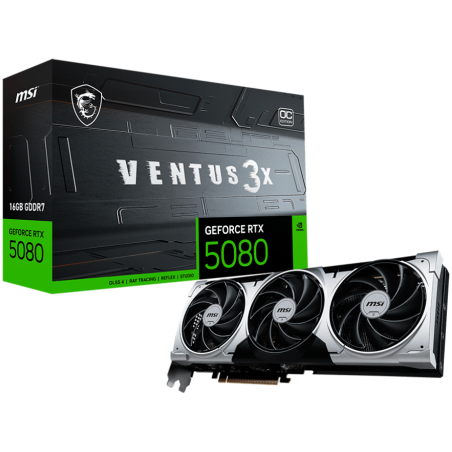 MSI Video Card Nvidia GeForce RTX 5080 16G VENTUS 3X OC PLUS, 16GB GDDR7, 256bit, Effective Memory Clock: 30000MHz, Boost: 2617 