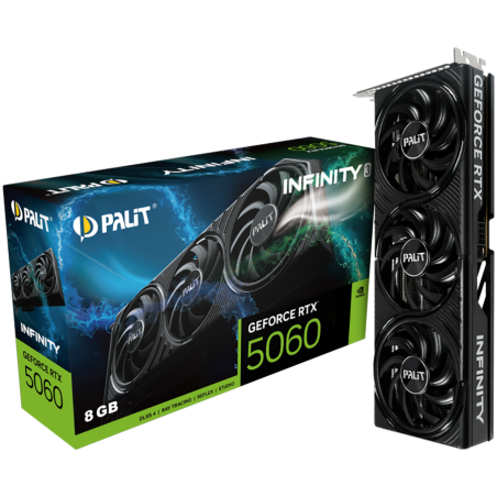 PALIT GeForce RTX 5060 Infinity 3 8GB GDDR7 128 bit, 1x HDMI 2.1b, 3x DP 2.1b, 2 Fan, 1x 8-pin pwr connector, 550W, 291.9 x 116.