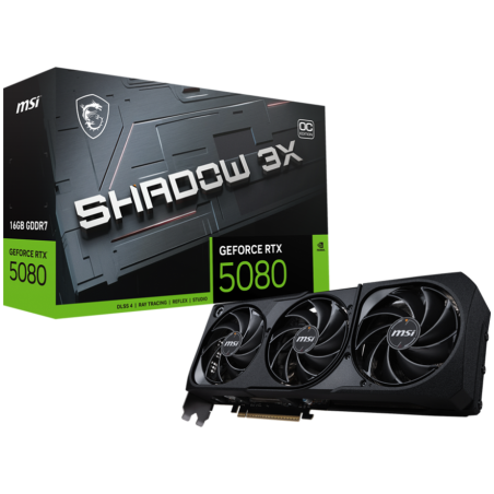 MSI Video Card Nvidia GeForce RTX 5080 16G SHADOW 3X OC, 16GB GDDR7, 256bit, Effective Memory Clock: 30000MHz, Boost: 2640 MHz, 
