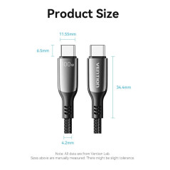 Vention кабел USB2.0 Type-C/Type-C 100W, LED display 2m - CTKBH