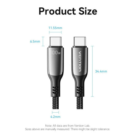 Vention кабел USB2.0 Type-C/Type-C 100W, LED display 2m - CTKBH